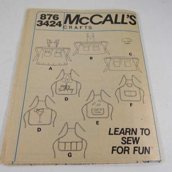 McCalls 3424 Sewing Pattern Apron & chief hat EASY complete - Picture 3 of 11